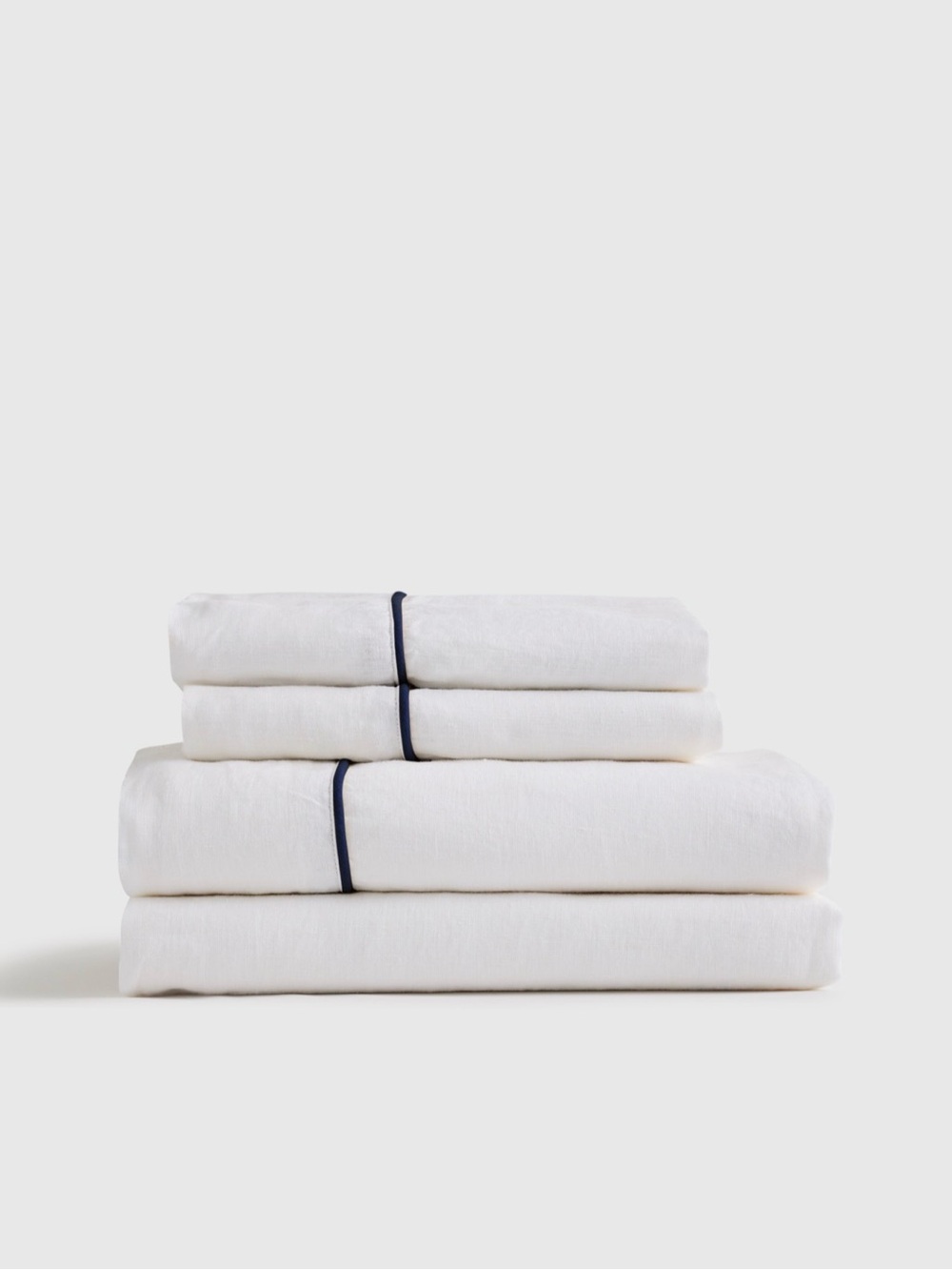 Quince European Linen Piped Sheet Set in White/Navy King